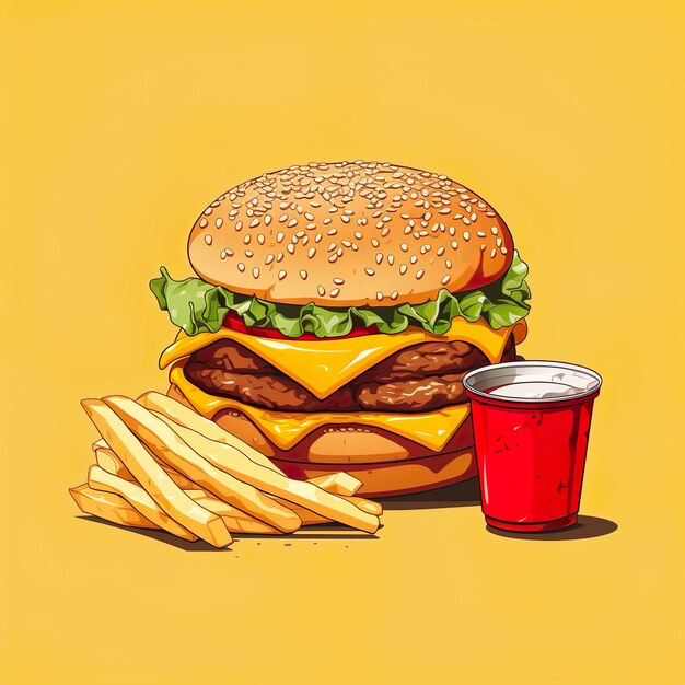 Foto ilustração plana de refeições de fast food em fundo isolado