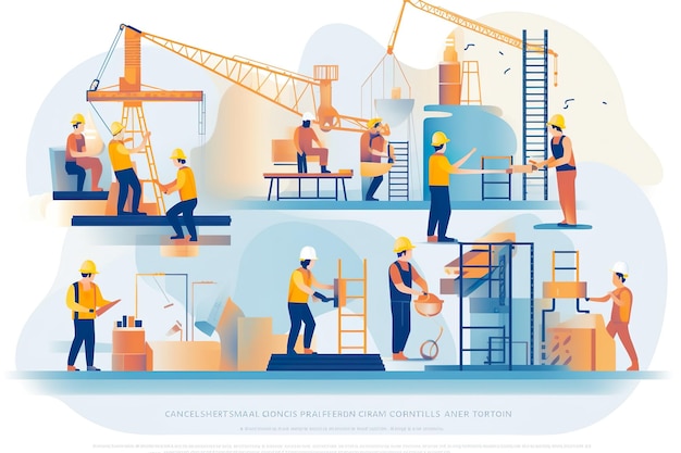 Ilustração plana de trabalhadores em um local de construção