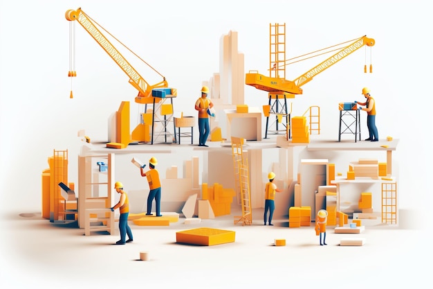Ilustração plana de trabalhadores em um local de construção