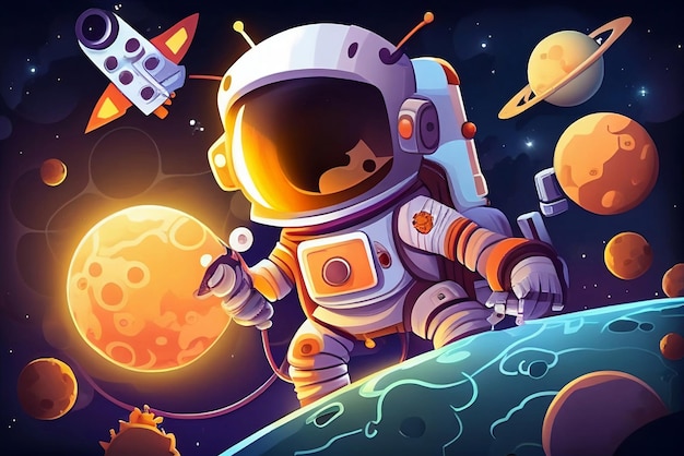 Ilustração plana de um astronauta no espaço