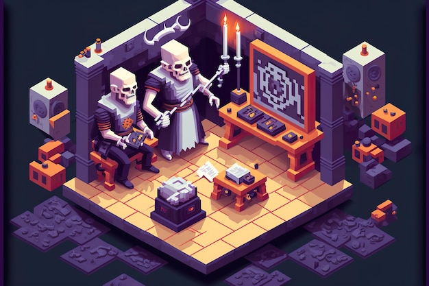 Ilustração plana de videogame roguelike