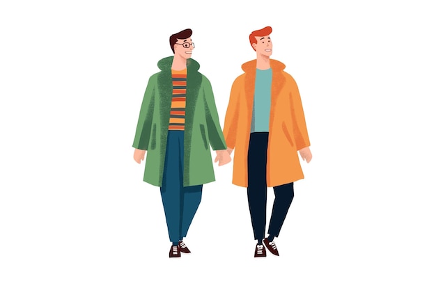 Ilustração plana design gráfico orgânico dia do orgulho casal gay no conceito de amor
