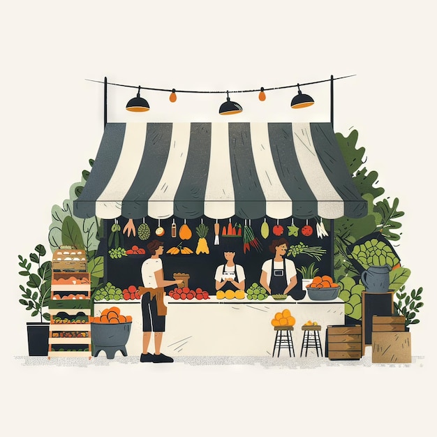 Ilustração plana minimalista do mercado de agricultores que promove alimentos orgânicos