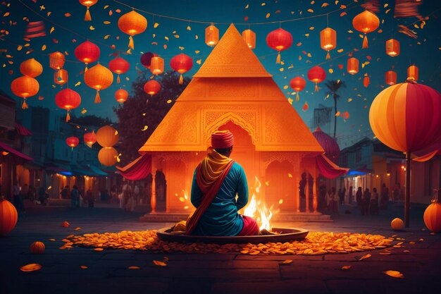 Ilustração plana vetorial gratuita para a celebração do festival lohri