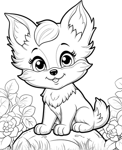 Desenho de cacto fofo com flores Kawaii Chibi para colorir