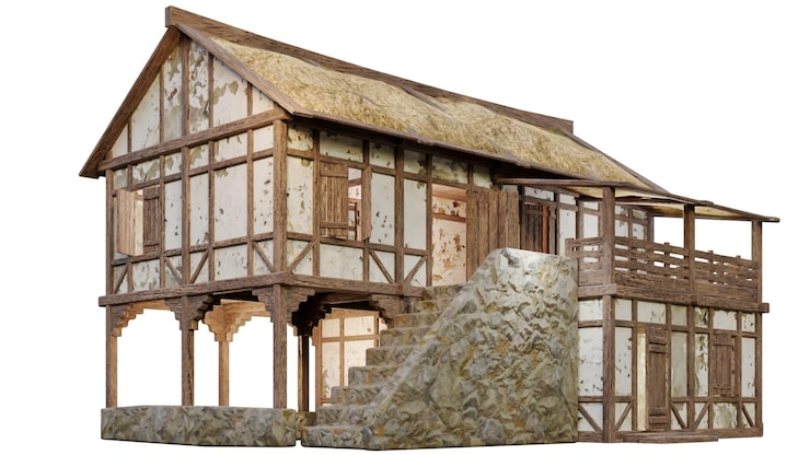 Foto ilustração pronta para renderização em 3d de jogos de casa medieval