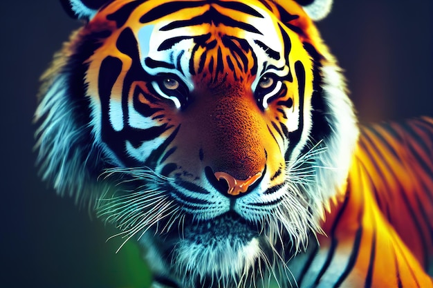 Ilustração raster de renderização 3D de predador de tigre closeup