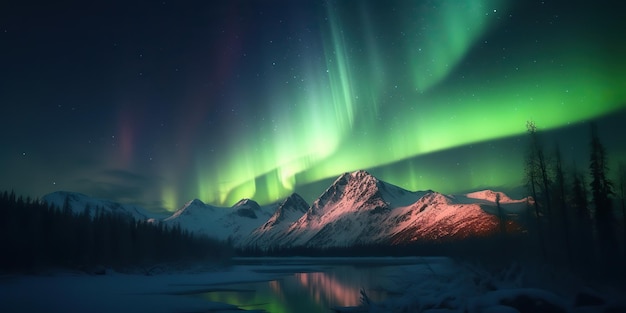 Ilustração realista de foto gerada por IA da aurora boreal Adventur vibe AI Generative