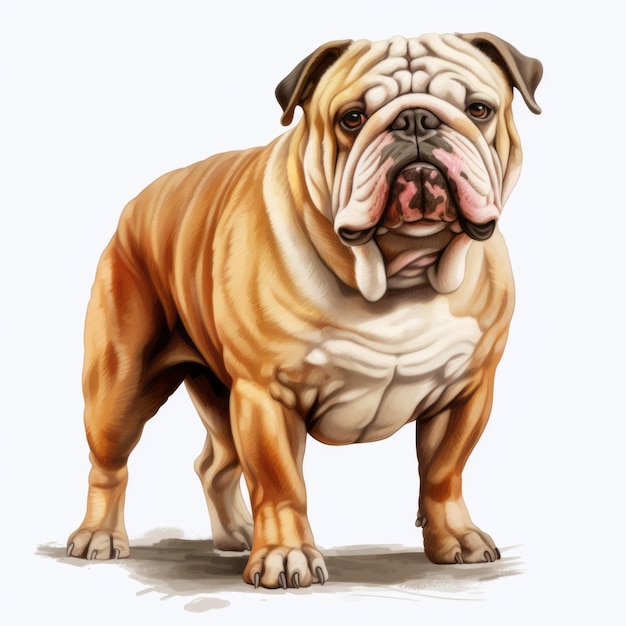 Ilustração realista de um bulldog em fundo branco