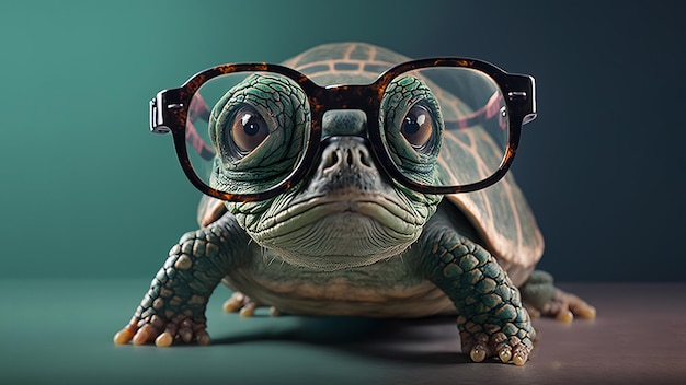 Ilustração realista de uma tartaruga com óculos Generative AI