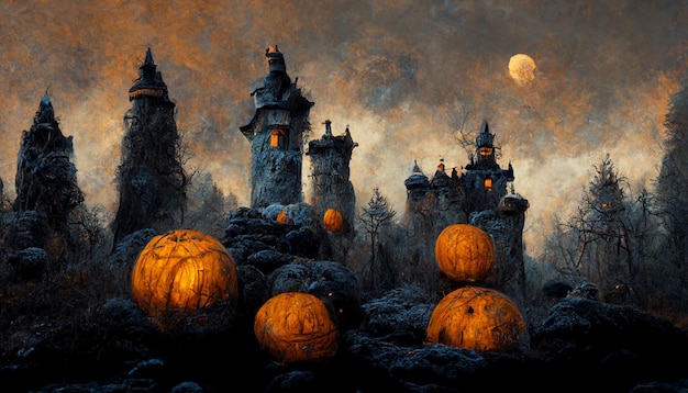 Ilustração realista do festival de halloween. Imagens da noite de Halloween para papel de parede