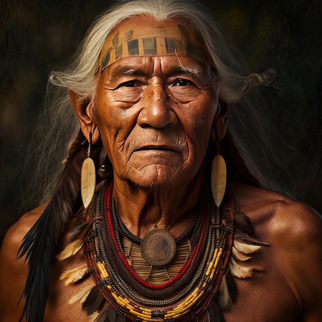 Ilustração realista em inteligência artificial Retrato de um rosto indígena