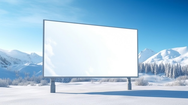 Ilustração realista Outdoor branco em branco ao lado de uma estrada de montanha no inverno