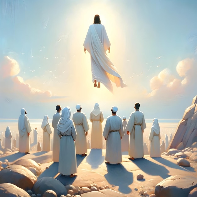 Ilustração representando a ascensão de Jesus Cristo