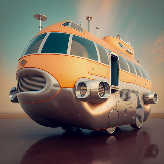 Ilustração Retro Futurism Hover Bus