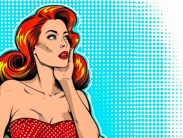 Ilustração retrô pop art de uma mulher com cores vibrantes e copyspace para texto