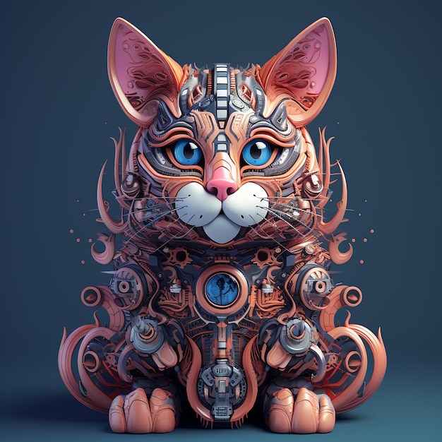 Ilustração robótica 3d de gato