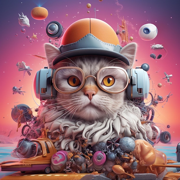 Foto ilustração robótica 3d de gato