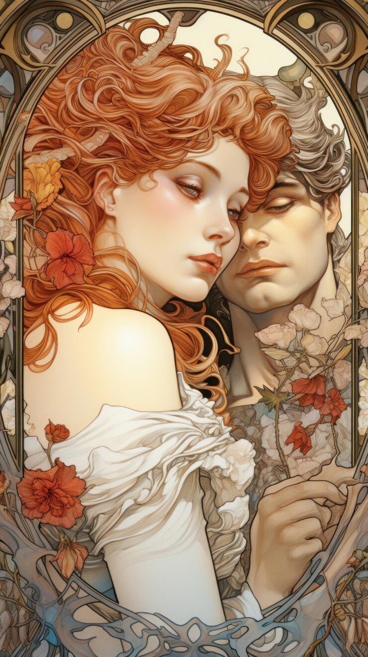 Foto ilustração romântica de casal art nouveau