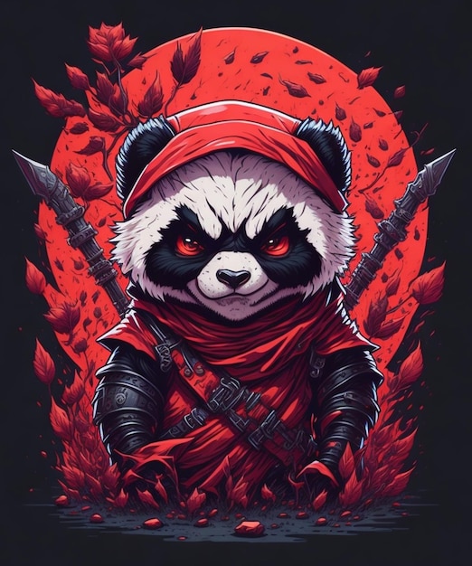 ilustração rosto panda ninja do mal