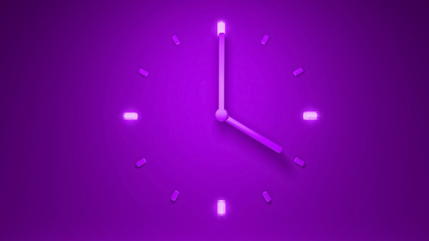 Ilustração roxa retroiluminada do tempo do relógio 3D renderização 3D sutil