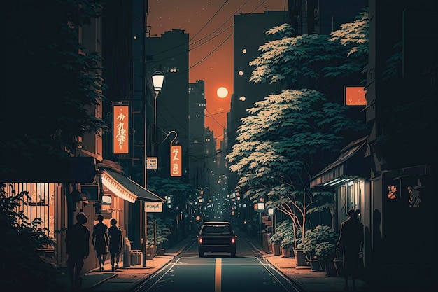 Foto ilustração rua de tóquio japão à noite ai generativo