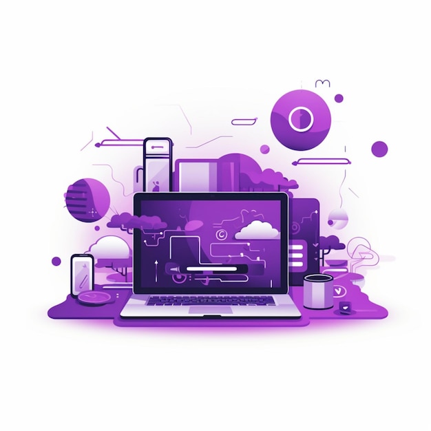 Foto ilustração simples de laptop roxo relacionada à tecnologia