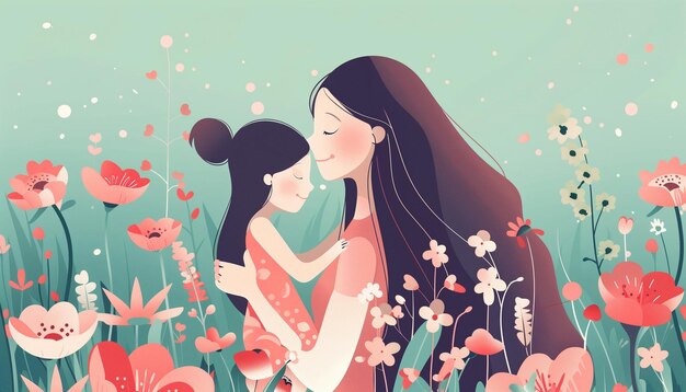 Ilustração simples de mãe e filha