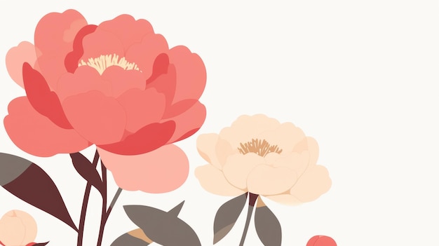 Ilustração simplista de flores de peônia IA gerativa