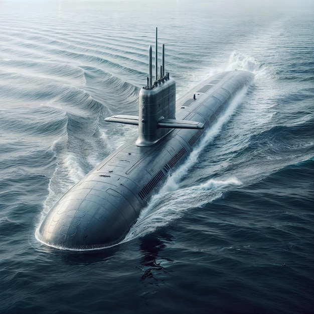 Foto ilustração sobre um submarino na superfície do mar