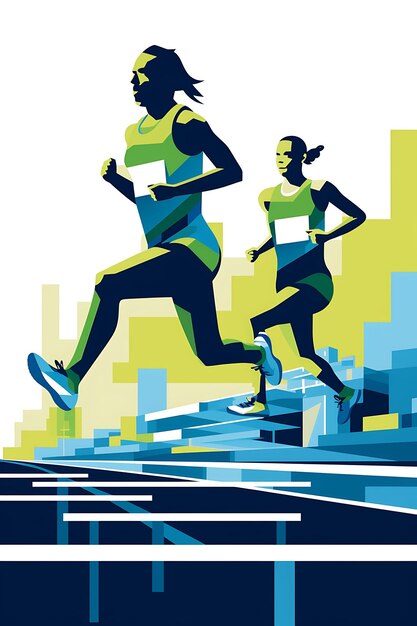 Foto ilustração steeplechase relay trabalho em equipe e agilidade cool blue and green flat 2d sport art poster