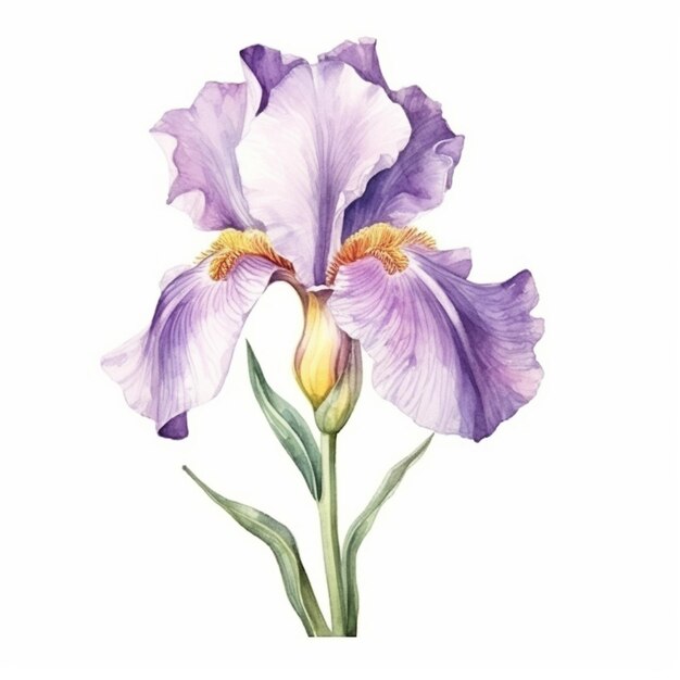Ilustração suave em aquarela mostrando os detalhes intrincados de uma flor de íris