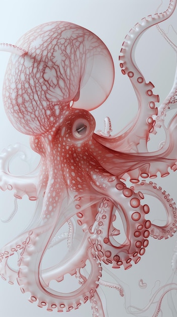 Ilustração subaquática de polvo isolada em fundo branco gerada por IA calamar tons vermelhos e cor-de-rosa Kraken tentáculo de frutos do mar frescos