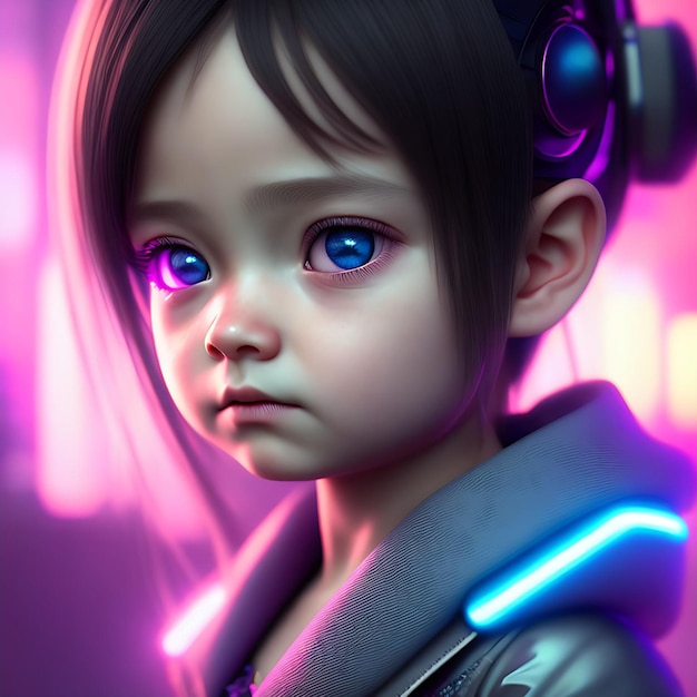 Ilustração Surreal 3D Photorealistic Ray Tracing Retrato de Uma Menina com Roupas Futuristas