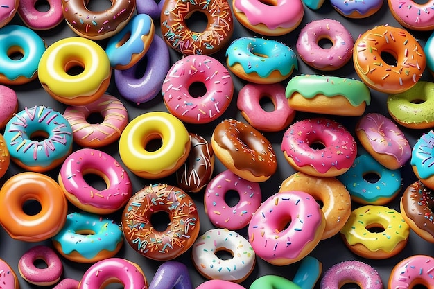 Ilustração tridimensional de donuts coloridos