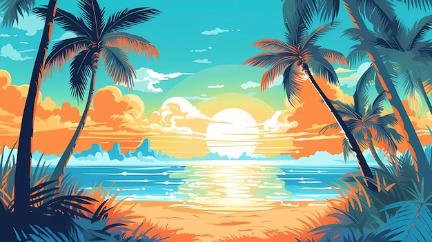 Ilustração tropical da praia do mar do verão