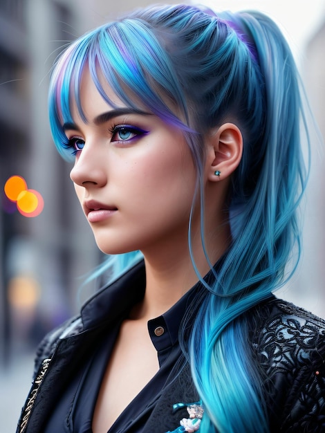 Ilustração ultra realista de jovem com cabelo colorido