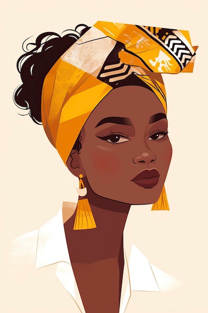 Ilustração uma bela mulher africana usando acessórios em sua cabeça