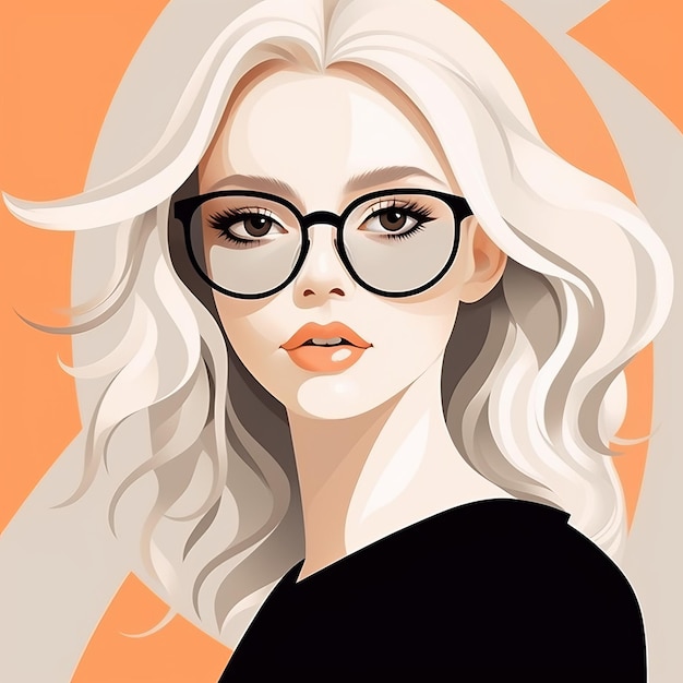 Ilustração vectorial de bela mulher com óculos azuis e cabelo branco