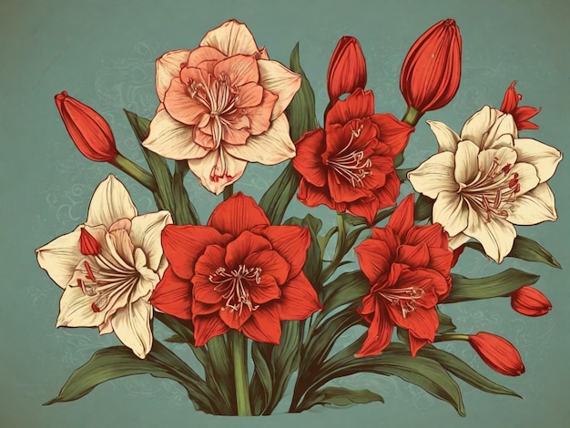 Ilustração vetor amaryllis vintage