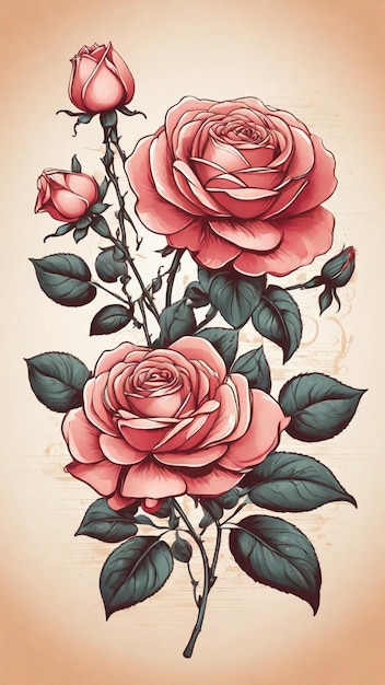 Ilustração vetor flor de rosa vintage