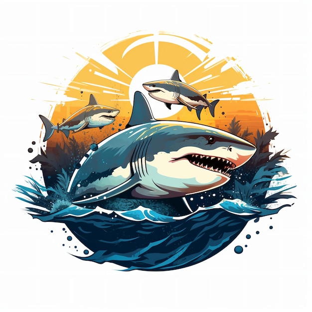 Ilustração vetor Grande tubarão branco em fundo branco