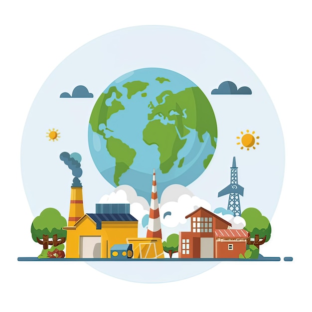 Ilustração vetorial 2d ambiente global proteção ambiental e poluição industrial