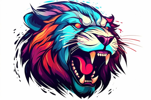 Ilustração vetorial colorida da cabeça da mascote do Leão Rugidor