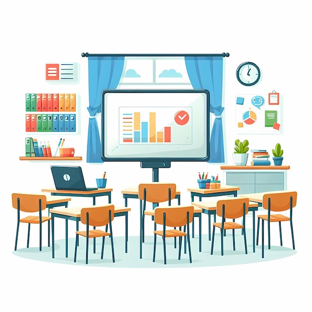 Ilustração vetorial colorida de sala de aula moderna isolada em fundo branco