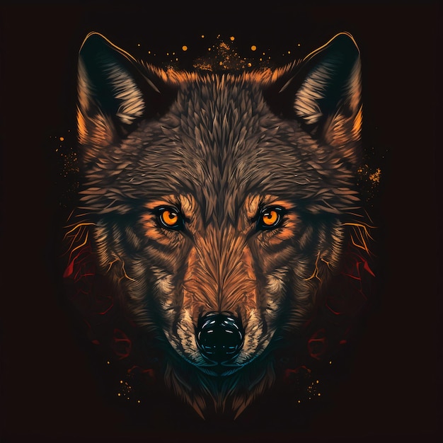 Ilustração vetorial da vista frontal de uma cabeça de lobo, design surpreendentemente perfeito