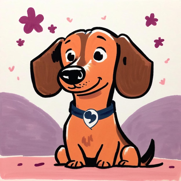 Foto ilustração vetorial de animais bonitos criança desenhar dachshund cão