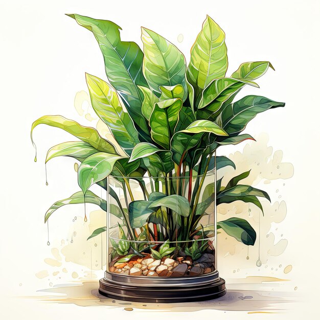 Ilustração vetorial de aquarela de uma planta em um vaso