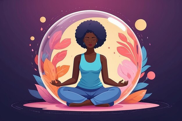 Ilustração vetorial de auto-amor meditativo em harmonia de estilo plano