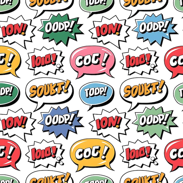 Ilustração vetorial de bolhas de fala cômica de padrão sem costura